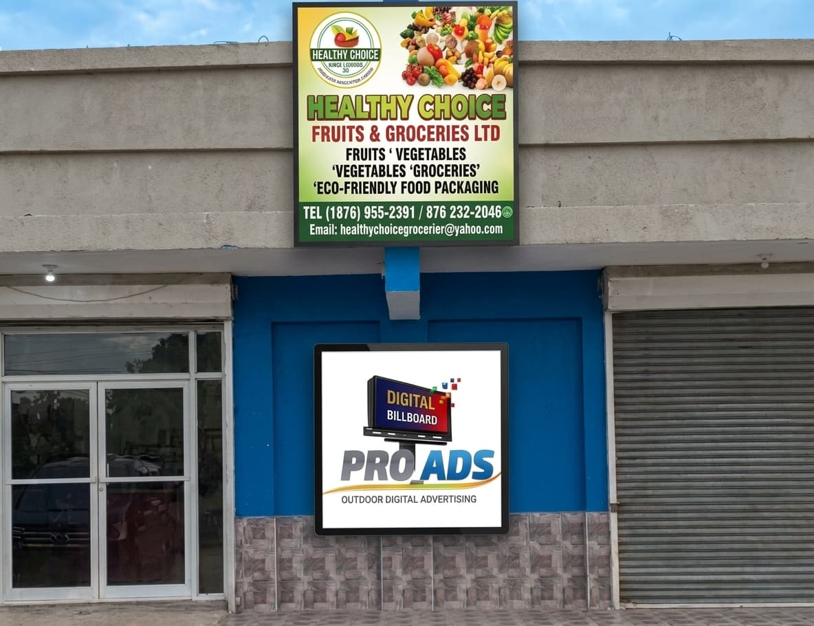The Pro Ads board at Outside Healthy Choice